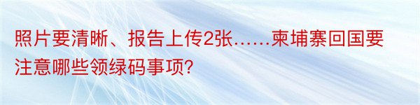 照片要清晰、报告上传2张……柬埔寨回国要注意哪些领绿码事项？