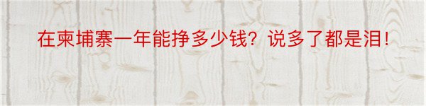 在柬埔寨一年能挣多少钱？说多了都是泪！