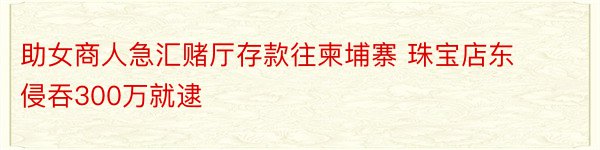 助女商人急汇赌厅存款往柬埔寨 珠宝店东侵吞300万就逮