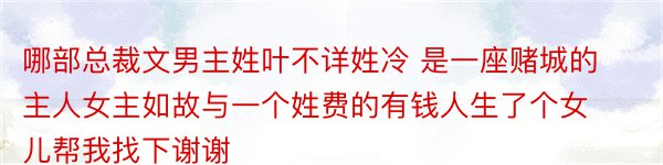 哪部总裁文男主姓叶不详姓冷 是一座赌城的主人女主如故与一个姓费的有钱人生了个女儿帮我找下谢谢