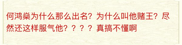 何鸿燊为什么那么出名？为什么叫他赌王？尽然还这样服气他？？？？真搞不懂啊