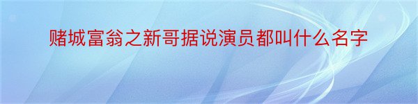 赌城富翁之新哥据说演员都叫什么名字