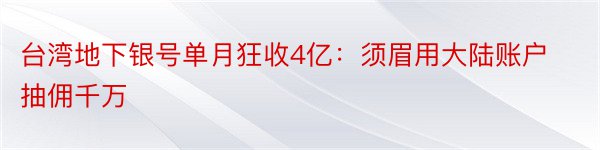 台湾地下银号单月狂收4亿：须眉用大陆账户抽佣千万