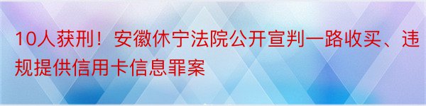 10人获刑！安徽休宁法院公开宣判一路收买、违规提供信用卡信息罪案