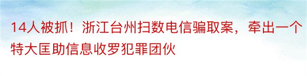 14人被抓！浙江台州扫数电信骗取案，牵出一个特大匡助信息收罗犯罪团伙