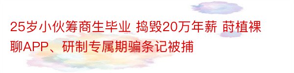 25岁小伙筹商生毕业 捣毁20万年薪 莳植裸聊APP、研制专属期骗条记被捕