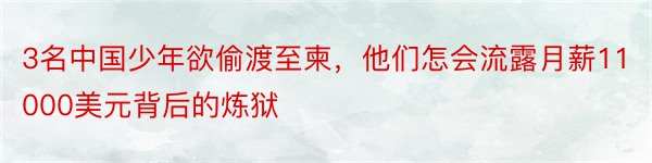 3名中国少年欲偷渡至柬，他们怎会流露月薪11000美元背后的炼狱