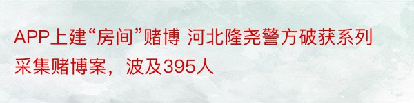 APP上建“房间”赌博 河北隆尧警方破获系列采集赌博案，波及395人