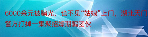 6000余元被骗光，也不见“姑娘”上门，湖北天门警方打掉一集聚招嫖期骗团伙