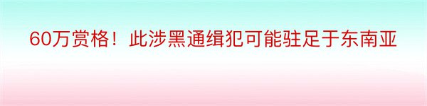 60万赏格！此涉黑通缉犯可能驻足于东南亚