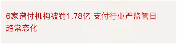 6家谱付机构被罚1.78亿 支付行业严监管日趋常态化