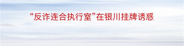 “反诈连合执行室”在银川挂牌诱惑