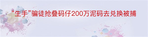 “生手”骗徒抢叠码仔200万泥码去兑换被捕