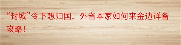 “封城”令下想归国，外省本家如何来金边详备攻略！