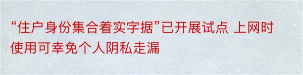 “住户身份集合着实字据”已开展试点 上网时使用可幸免个人阴私走漏