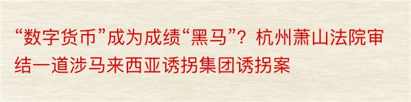 “数字货币”成为成绩“黑马”？杭州萧山法院审结一道涉马来西亚诱拐集团诱拐案