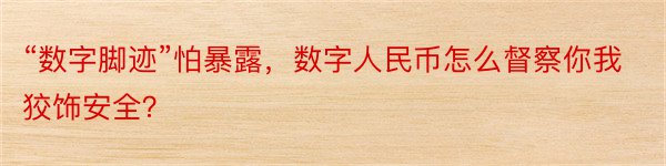 “数字脚迹”怕暴露，数字人民币怎么督察你我狡饰安全？