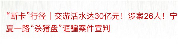 “断卡”行径｜交游活水达30亿元！涉案26人！宁夏一路“杀猪盘”诓骗案件宣判