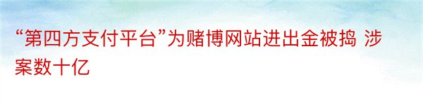 “第四方支付平台”为赌博网站进出金被捣 涉案数十亿