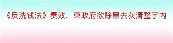 《反洗钱法》奏效，柬政府欲除黑去灰清整宇内