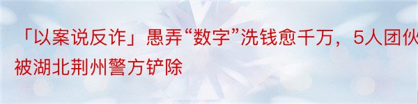 「以案说反诈」愚弄“数字”洗钱愈千万，5人团伙被湖北荆州警方铲除