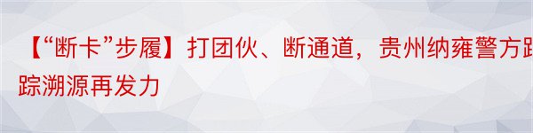 【“断卡”步履】打团伙、断通道，贵州纳雍警方跟踪溯源再发力