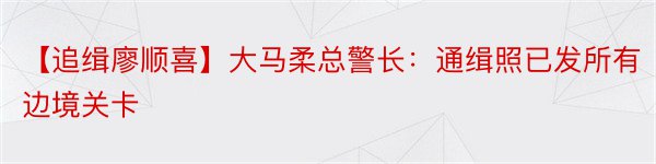 【追缉廖顺喜】大马柔总警长：通缉照已发所有边境关卡