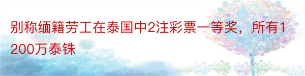 别称缅籍劳工在泰国中2注彩票一等奖，所有1200万泰铢