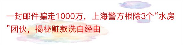 一封邮件骗走1000万，上海警方根除3个“水房”团伙，揭秘赃款洗白经由