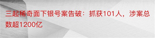 三起稀奇面下银号案告破：抓获101人，涉案总数超1200亿