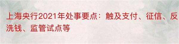 上海央行2021年处事要点：触及支付、征信、反洗钱、监管试点等