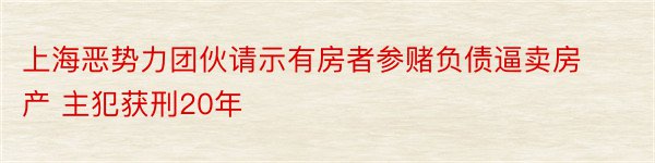 上海恶势力团伙请示有房者参赌负债逼卖房产 主犯获刑20年