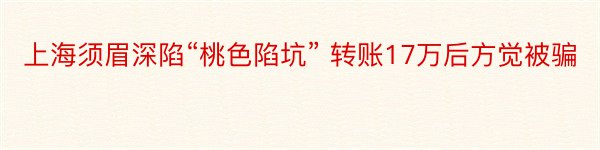 上海须眉深陷“桃色陷坑” 转账17万后方觉被骗