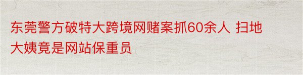 东莞警方破特大跨境网赌案抓60余人 扫地大姨竟是网站保重员