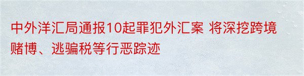 中外洋汇局通报10起罪犯外汇案 将深挖跨境赌博、逃骗税等行恶踪迹