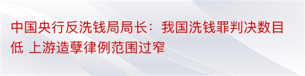 中国央行反洗钱局局长：我国洗钱罪判决数目低 上游造孽律例范围过窄