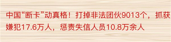 中国“断卡”动真格！打掉非法团伙9013个，抓获嫌犯17.6万人，惩责失信人员10.8万余人