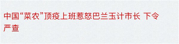 中国“菜农”顶疫上班惹怒巴兰玉计市长 下令严查