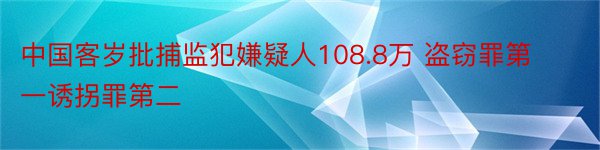 中国客岁批捕监犯嫌疑人108.8万 盗窃罪第一诱拐罪第二