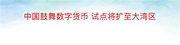 中国鼓舞数字货币 试点将扩至大湾区