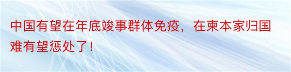 中国有望在年底竣事群体免疫，在柬本家归国难有望惩处了！