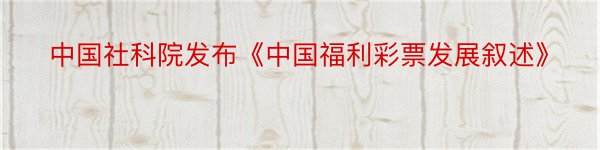 中国社科院发布《中国福利彩票发展叙述》