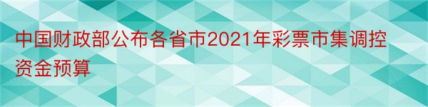 中国财政部公布各省市2021年彩票市集调控资金预算