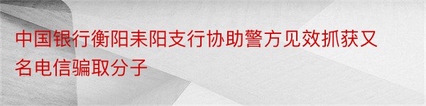 中国银行衡阳耒阳支行协助警方见效抓获又名电信骗取分子