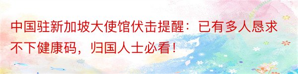 中国驻新加坡大使馆伏击提醒：已有多人恳求不下健康码，归国人士必看！