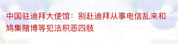 中国驻迪拜大使馆：别赴迪拜从事电信乱来和鸠集赌博等犯法积恶四肢