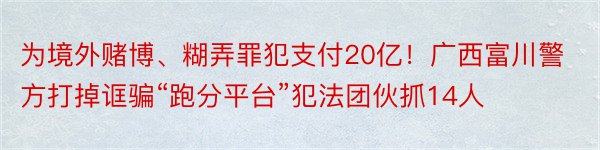 为境外赌博、糊弄罪犯支付20亿！广西富川警方打掉诓骗“跑分平台”犯法团伙抓14人