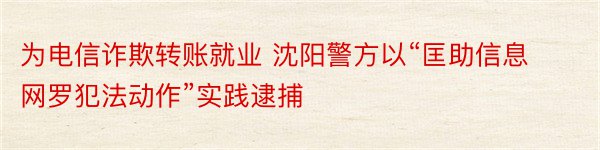 为电信诈欺转账就业 沈阳警方以“匡助信息网罗犯法动作”实践逮捕