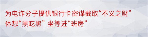 为电诈分子提供银行卡密谋截取“不义之财”休想“黑吃黑” 坐等进“班房”