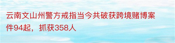 云南文山州警方戒指当今共破获跨境赌博案件94起，抓获358人